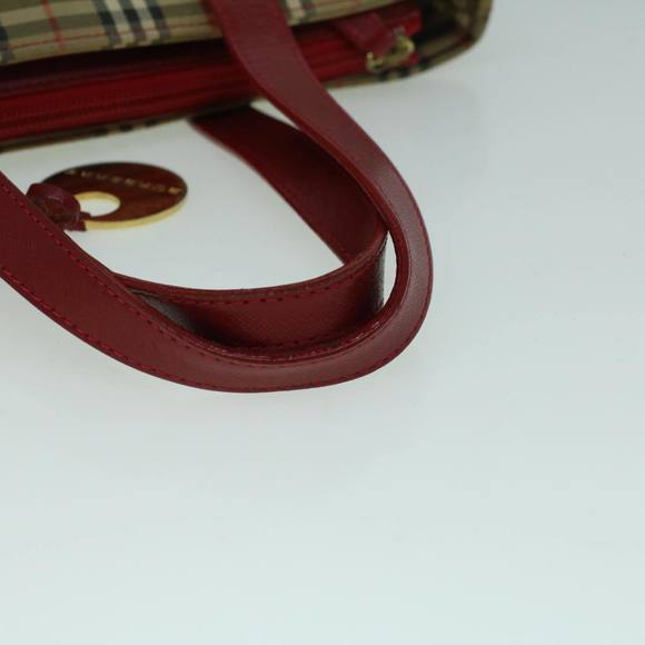 BURBERRY Nova Check Hand Bag Canvas Beige Red Auth 60179 - Picture 7 of 16